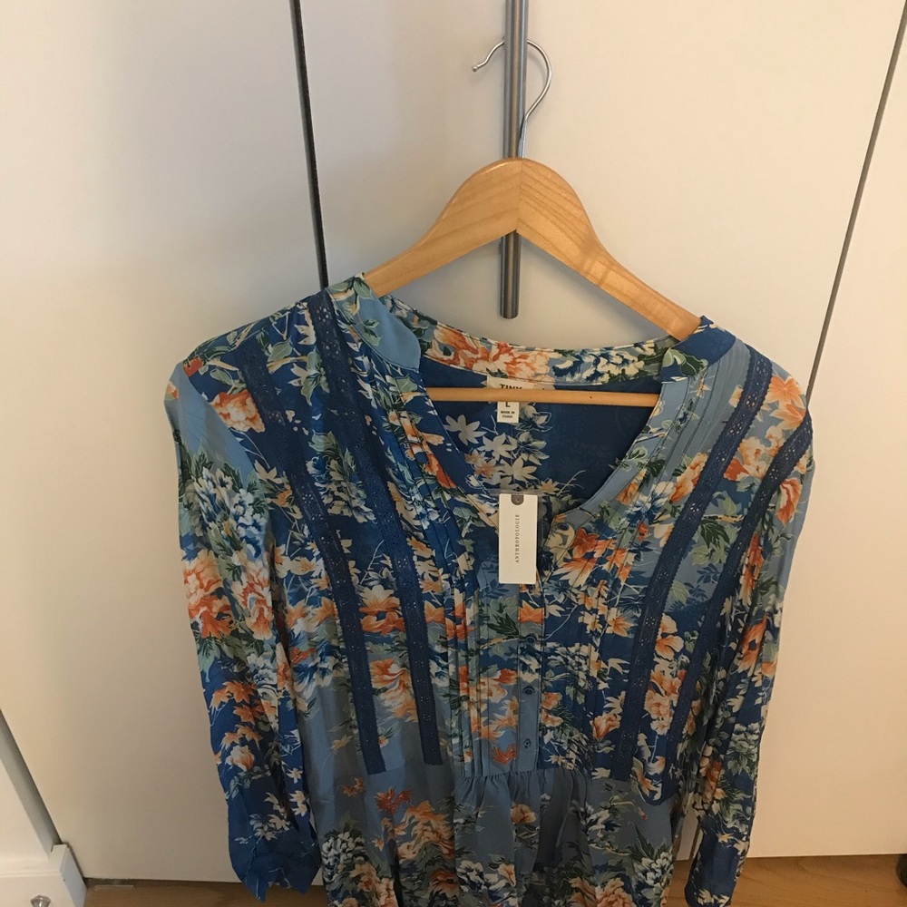 Tiny Blue Motif, Long Sleeve Knee-Length Dress, New with Tags - Picture 2 of 11